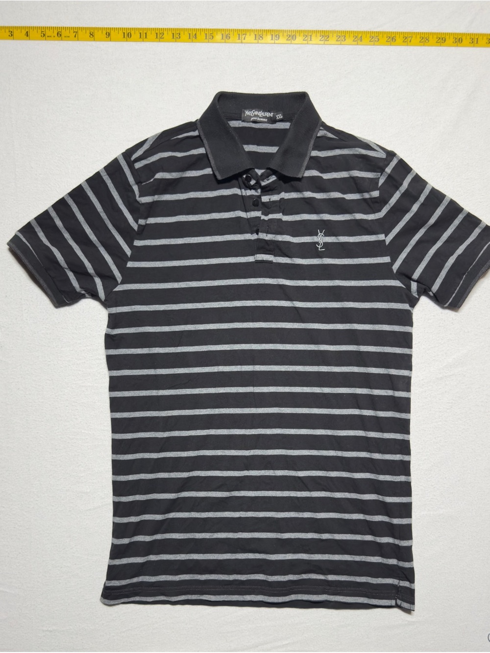 Yves Saint Laurent Black & Gray Striped Polo Shirt YSL